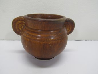 Small Vintage Brown Pottery Vase With Double Ribbed Handles