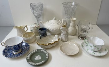Collection Of Assorted China & Glass With Belleek, Shelley & More