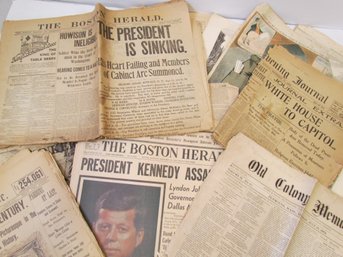 Collection Of Vintage Newspaper Ephemera With Significant Events