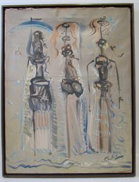 Surreal Abstract Painting Of Three Women - Signed