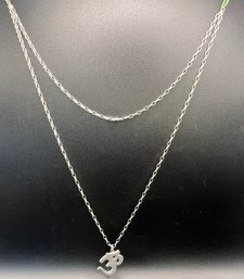 Mens Sterling Silver .925 Long Chain Necklace 35.5 W/ .925 Asian OM Symbol Pendant Weighs .78   TOZ