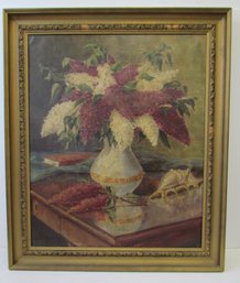 Antique Oil On Canvas Framed Painting LILACS