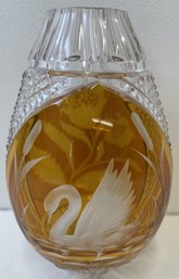 Vintage Amber Cut To Clear Vase