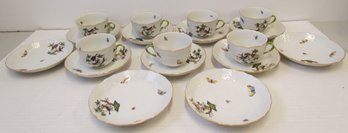 (7) HEREND Tea Cups With (11) Saucers *Birds & Butterflies*