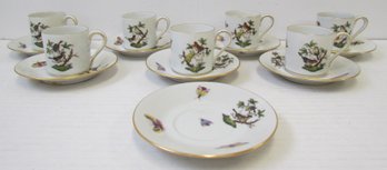 (7) HEREND Demitasse Cups With (8) Saucers *Birds & Butterflies*