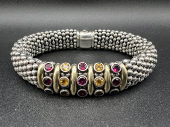 Incredible 18KT Gold & Sterling Silver .925  LAGOS CAVIAR Amethyst & Citrine Bracelet 3.54 TOZ