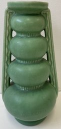 Vintage Art Deco Green Pottery Vase  - 8.75'