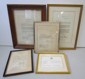 (5) Framed PRESIDENTIAL Secretarial Signature Letters