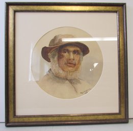 1914 Signed Margaret C. Normile Framed Watercolor Painting Of Fisherman