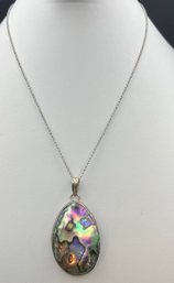 Sterling Silver .925 Large Abalone Shell Pendant 18 - 20 Necklace Weighs .41 TOZ