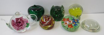 (7) Assorted Art Glass Paperweights