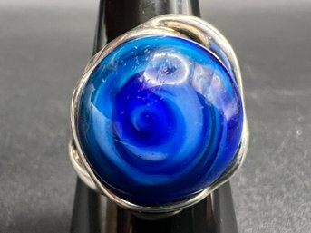 Sterling Silver .925 Hagit Gorali Israel Kalos Blue Glass Pools Of Color Ring Sz 10 Weighs .41TOZ