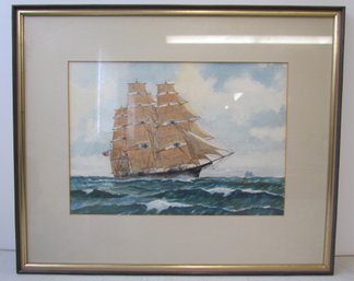 HAROLD DURAND WHITE Watercolor Painting Of Ship #304 DISTANT COMPANY