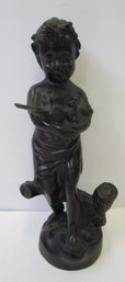 Bronze Sculpture Of Young Girl Holding Pigeons