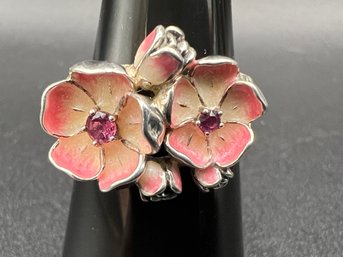 Sterling Silver .925 JAI John Hardy Pink Rhodolite Enamel Cherry Blossom Ring Sz 8 Weighs .23 TOZ