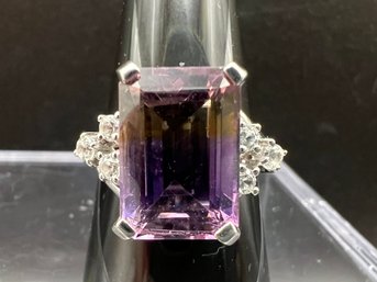 Sterling Silver .925 BBJ Huge 14mm Ametrine Ring Size 10 Weighs .21 TOZ