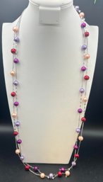 (2) Honora Pearl Red & Pink, Purple & Lavender Station Stainless Steel 36 Necklaces Weighs 55.8 Grams Total