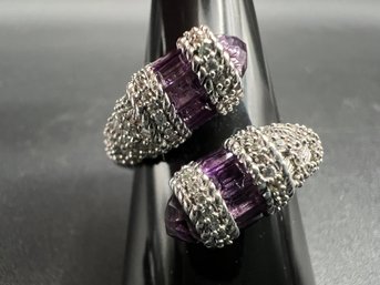 Sterling Silver .925 Judith Ripka Amethyst Bypass Ring Sz 10 Weighs