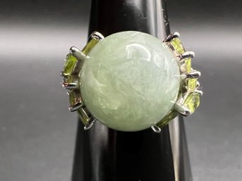 Sterling Silver .925 Designer Heng Ngai HN Jade & Peridot Ring Size 8