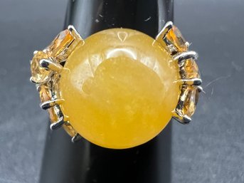 Sterling Silver .925 Designer Heng Ngai HN Golden Yellow Jade & Citrine Ring Size 8