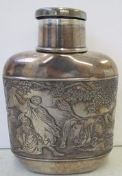 Vintage Silver Plate Flask With Shot Glass Folding Top