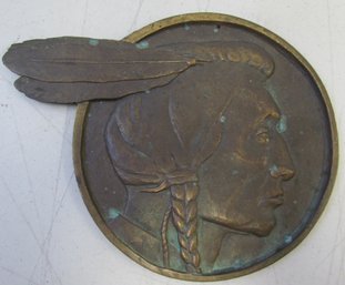 Early 1940s Pontiac Native American Indian Head Cast Iron Plaque