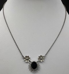 Sterling Silver .925 Star ART Black Onyx 16 Necklace Weighs .13TOZ