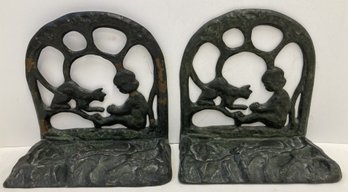 Spectacular Vintage Art Nouveau Bronze CURIOUS CAT Bookends