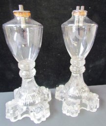 (2) Vintage Clear Glass Whale Oil Lamps