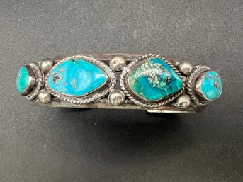 Vintage Sterling Silver Native American Navajo 4 Stone Turquoise Cuff Bracelet 1.42 TOZ