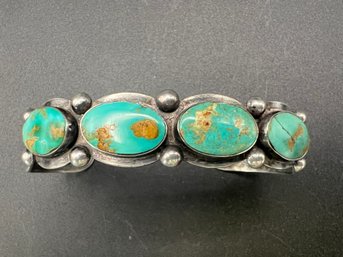 Vintage Sterling Silver Native American Navajo Stamped Turquoise Cuff Bracelet  .81TOZ