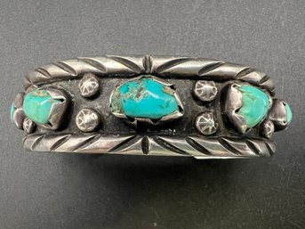 Vintage Sterling Silver Native American Navajo 5 Stone Turquoise Cuff Bracelet 1.60 TOZ