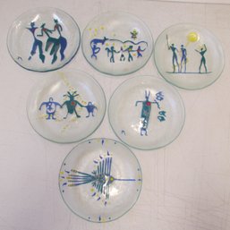 (6) Art Glass Plates Signed REBECCA