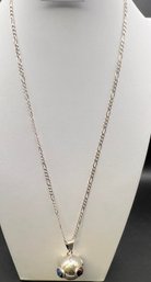 Sterling Silver .925 Italy Figaro 26 Chain Necklace W/ Multistone Mexico Bell Orb Pendant 1.35 TOZ