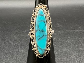 Vintage Sterling Silver .925 Long Turquoise Southwestern Ring Size 6.5