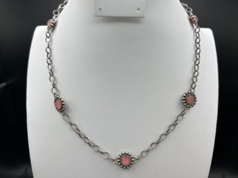 Sterling Silver .925 LAGOS CAVIAR Maya Faceted Rhodochrosite Station 19.5 Adjustable Necklace .80 TOZ