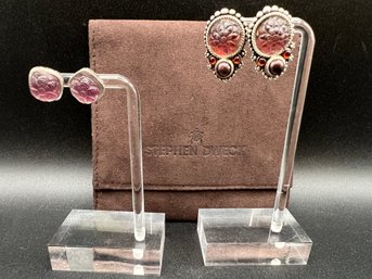 (2) Pairs Sterling Silver Stephen Dweck Carved Amethyst, Crystal, Agate, Pearl Earrings .73 TOZ