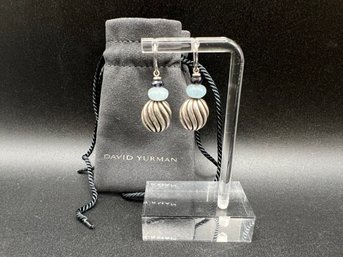 Sterling Silver .925 David Yurman Natural Aquamarine & Iolite Dangle Earrings W/ Pouch .17 TOZ