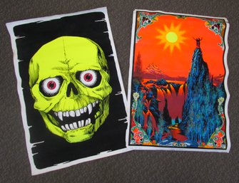 (2) 1970s Black Light Posters SKULL And GARDEN OF EDEN