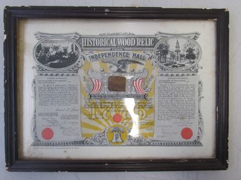 1926 Framed Historical Wood Relic From INDEPENDENCE HALL