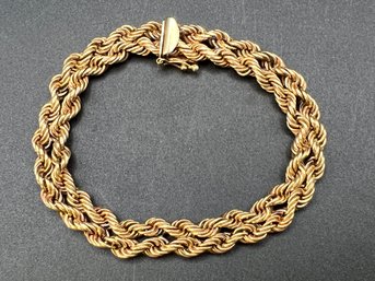 Vintage 14KT Yellow Gold Double Rope 7.75 Bracelet Weighs 17.7 Grams