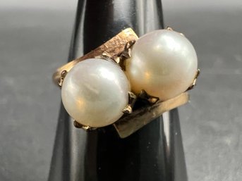 Antique 14KT Yellow Gold 7mm Pearl Ring Size 6.5 Weighs 3.9 Grams