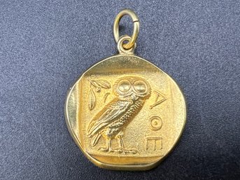 18KT Yellow Gold Tetradrachm Ancient Greek Coin Reproduction Athenian Owl Pendant Weighs 5.5 Grams