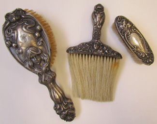 Sterling Silver Art Nouveau 3-Piece Vanity Set