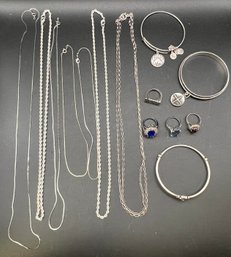 One Lot Of Assorted Fashion Costume Jewelry With One Brighton Cross Bangle, Chains, Rings