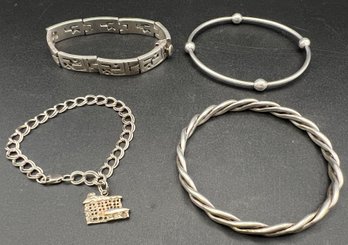 (4) Vintage Sterling Silver .925 Bracelets, Including 2 Taxco Mexico Bracelets Weighs 3.46 TOZ