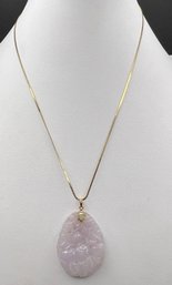 14KT Yellow Gold 585 Lavender Pink Carved Jade Flowering Fruit Tree Pendant On 14K Necklace 21.7 Grams