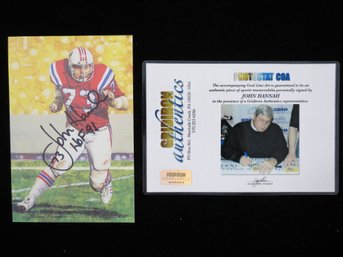 New England Patriots John Hannah Signed Football Goal Line Art Card GLAC