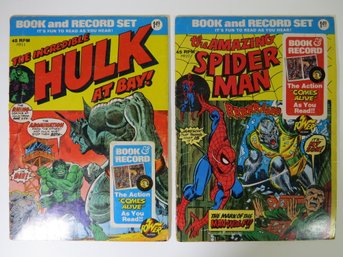 (2) 1974 Comic Marvel Book And Record Sets