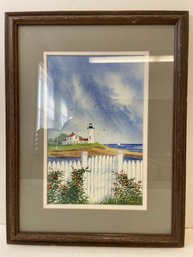 Framed Watercolor Lighthouse Painting By FABIAN